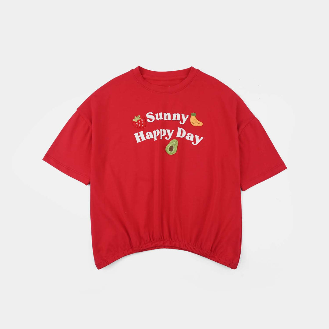 Girls Lycra Jersey T-Shirt (Sunny Happy Day) - Red
