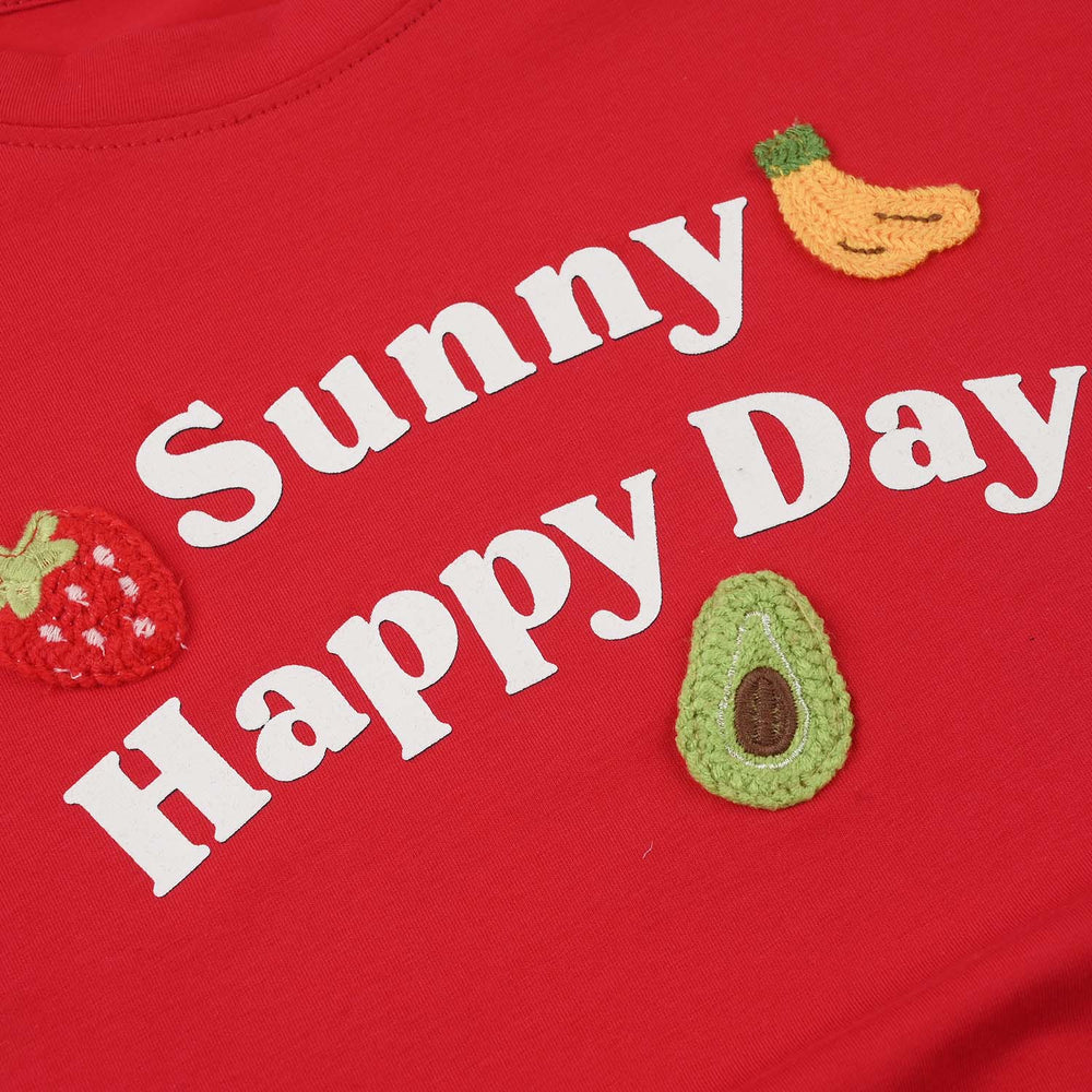 Girls Lycra Jersey T-Shirt (Sunny Happy Day) - Red