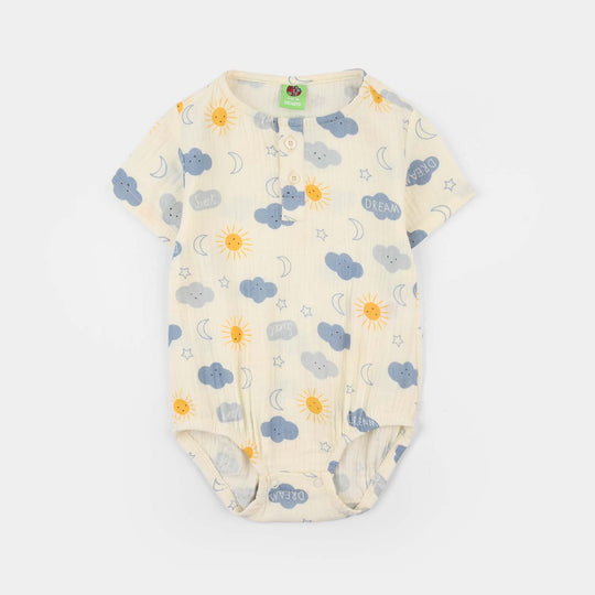 Infant Boys Gauze Woven Romper (Little Sunshine) - Off-White