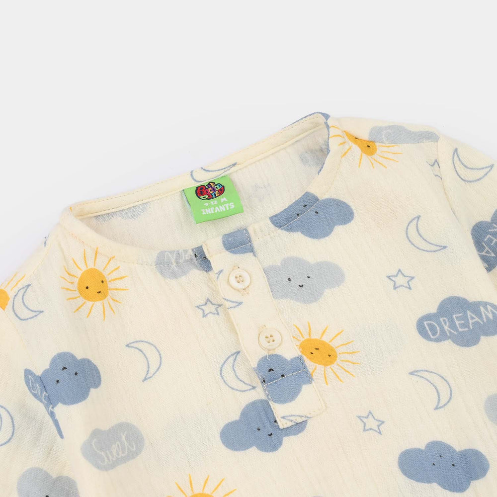 Infant Boys Gauze Woven Romper-Little Sunshine-OFF-White