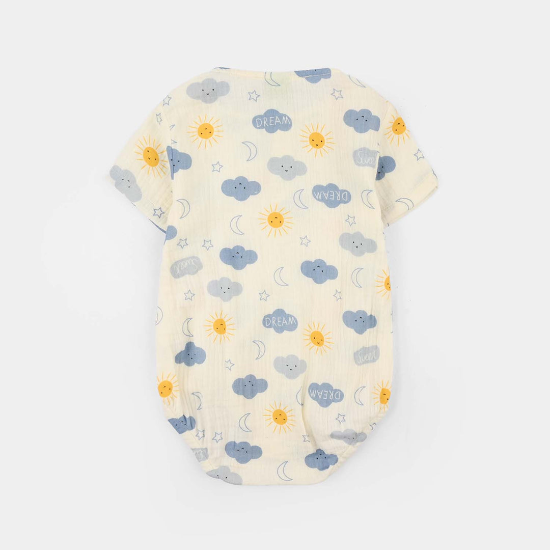Infant Boys Gauze Woven Romper (Little Sunshine) - Off-White