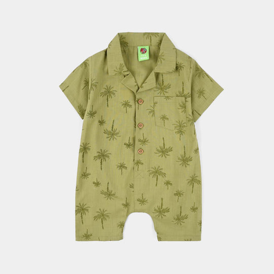 Infant Boys Cotton Slub Woven Romper (Palm Trees) - Green