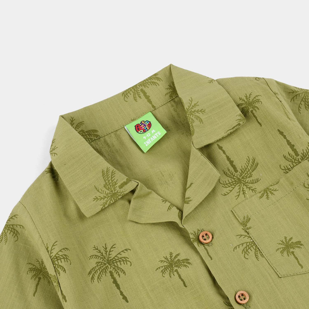 Infant Boys Cotton Slub Woven Romper (Palm Trees) - Green