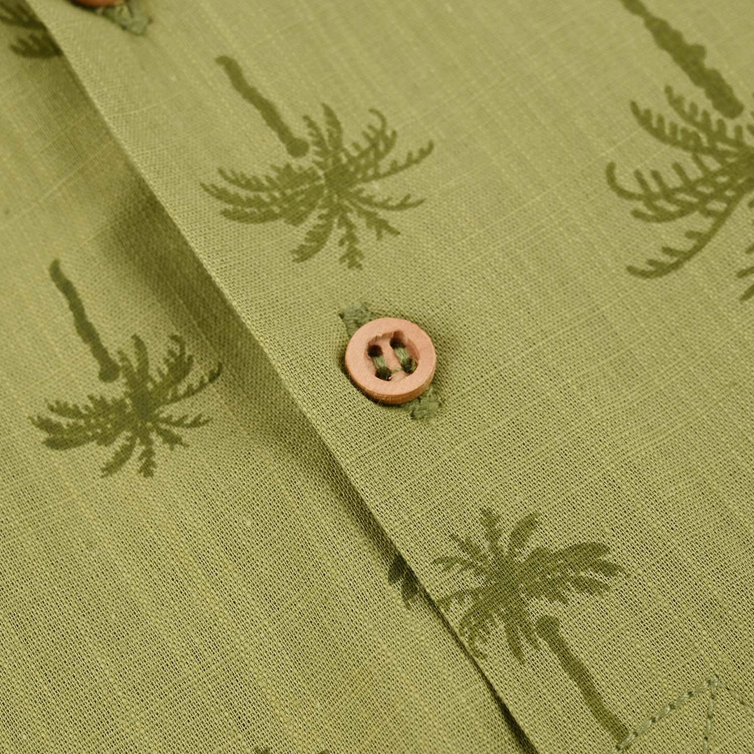 Infant Boys Cotton Slub Woven Romper (Palm Trees) - Green