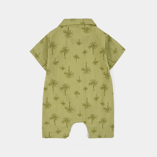 Infant Boys Cotton Slub Woven Romper (Palm Trees) - Green
