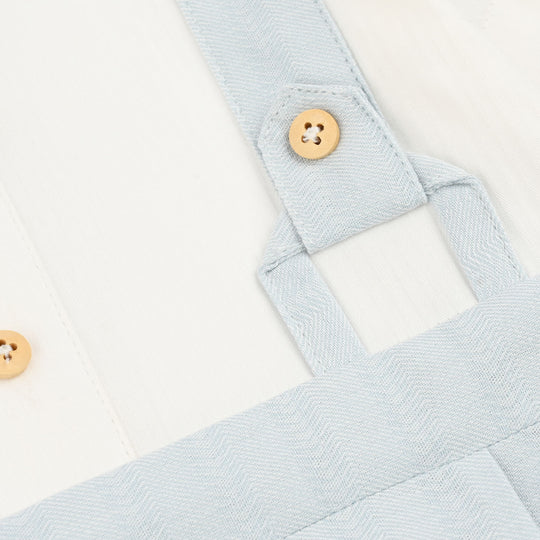 Infant Boys Yarn Dyed Woven Romper (Bow & Stripe) - Blue/White