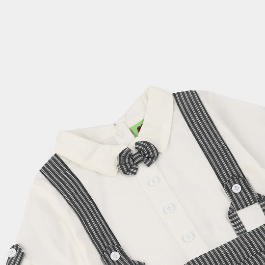 Infant Boys Yarn Dyed Romper (Stripes) - Black/White