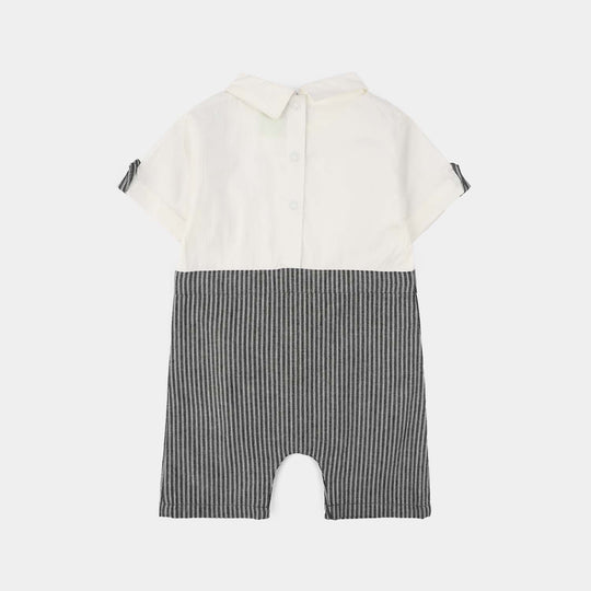 Infant Boys Yarn Dyed Romper (Stripes) - Black/White