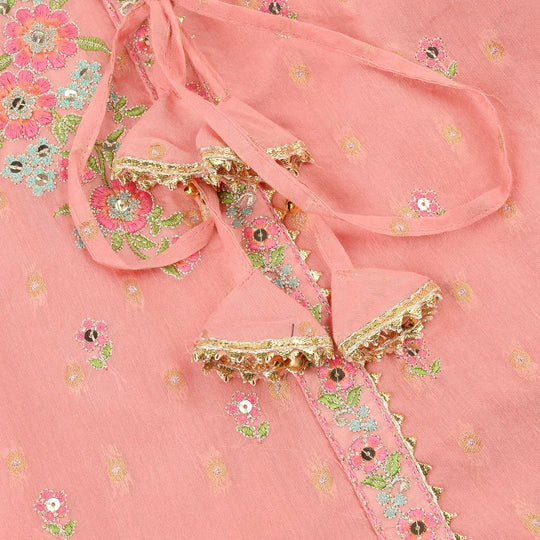 Girls Jacquard 3-Piece Set (Sundas) - Peach