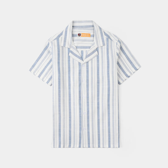 Teens Boys Yarn Dyed Shirt (Surf Club) - Blue Stripe