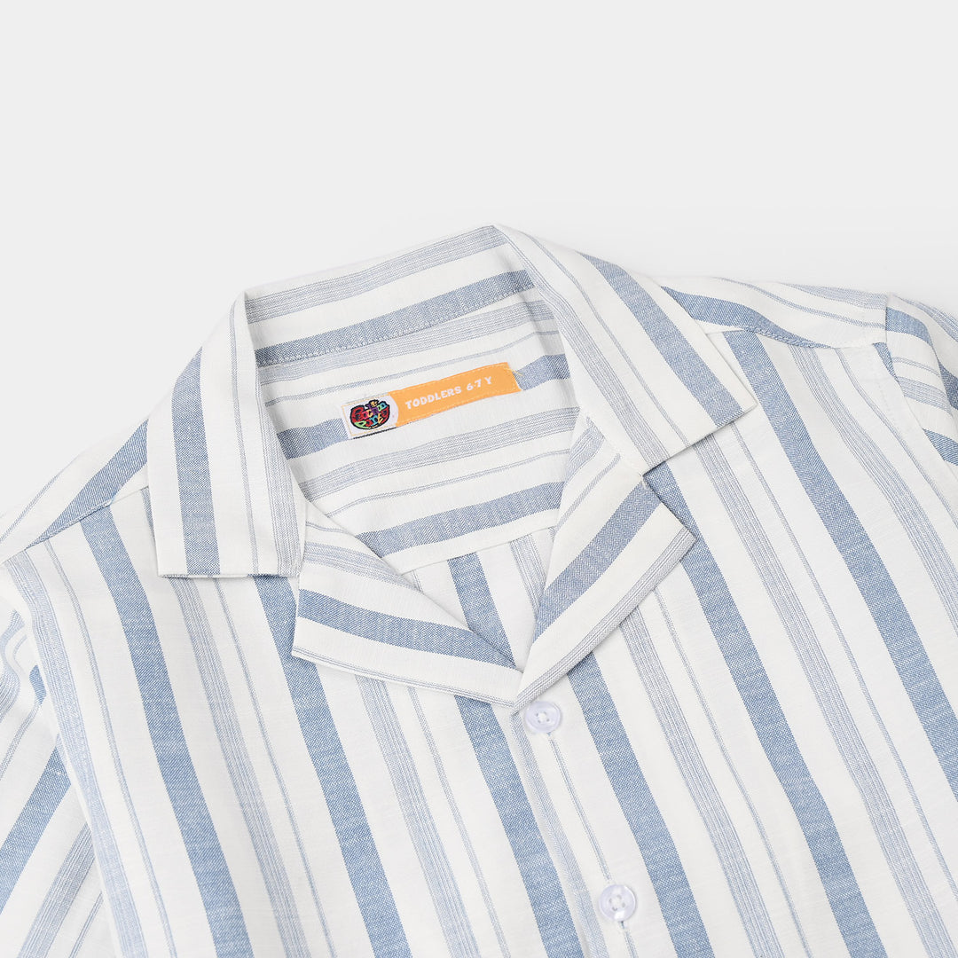 Teens Boys Yarn Dyed Shirt (Surf Club) - Blue Stripe
