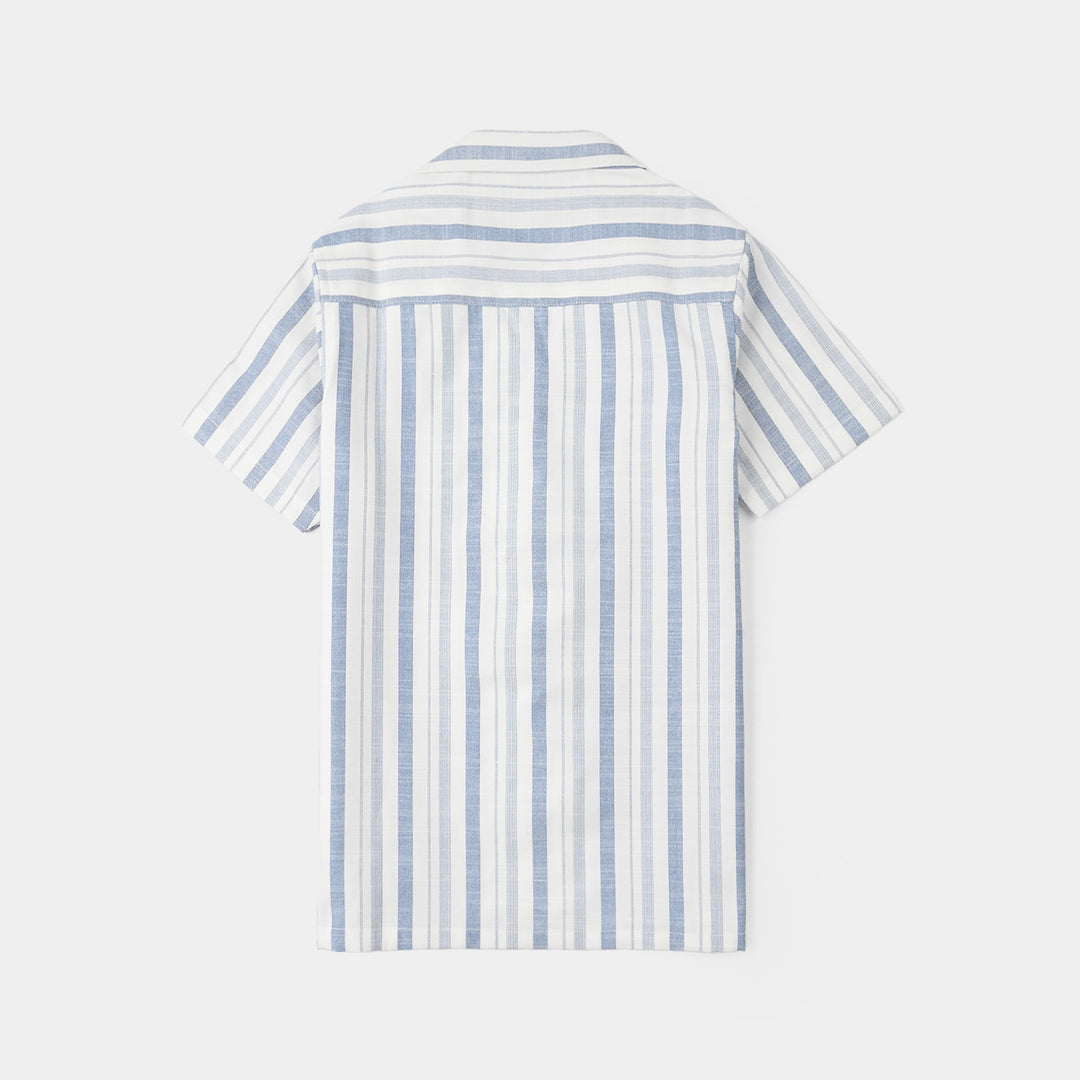 Teens Boys Yarn Dyed Shirt (Surf Club) - Blue Stripe