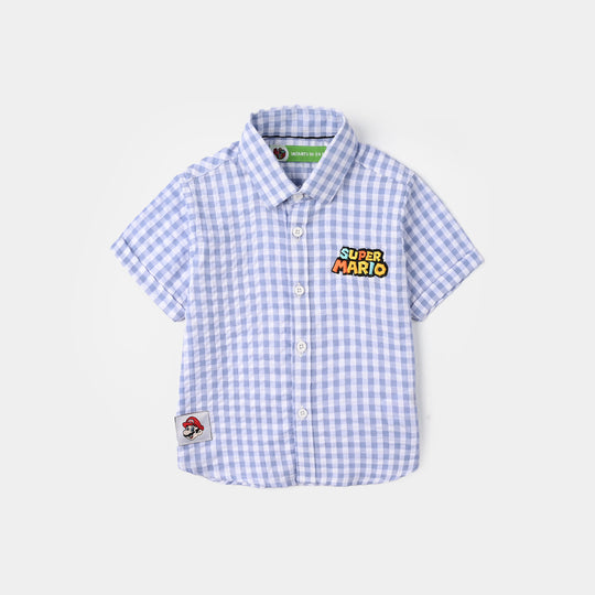 Infant Boys Yarn Dyed Checkered Shirt (Character) - Blue