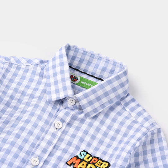 Infant Boys Yarn Dyed Checkered Shirt (Character) - Blue