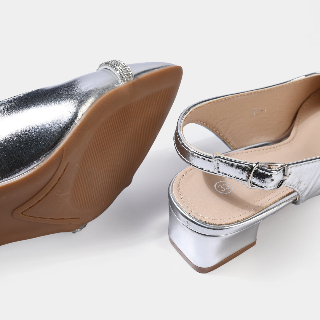 Girls Pumps Heel 131-1-SILVER
