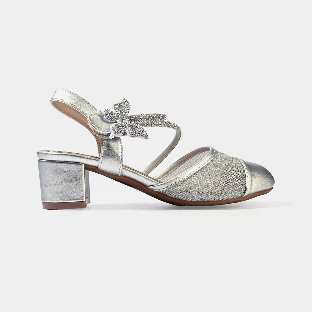 Girls Pumps Heel 131-3-SILVER