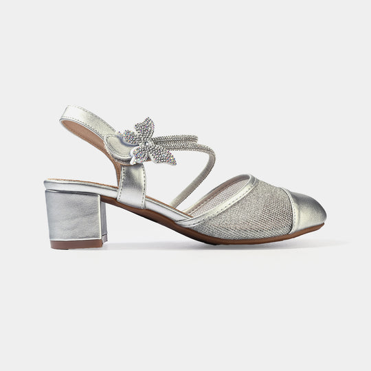 Girls Pumps Heel 131-3-SILVER