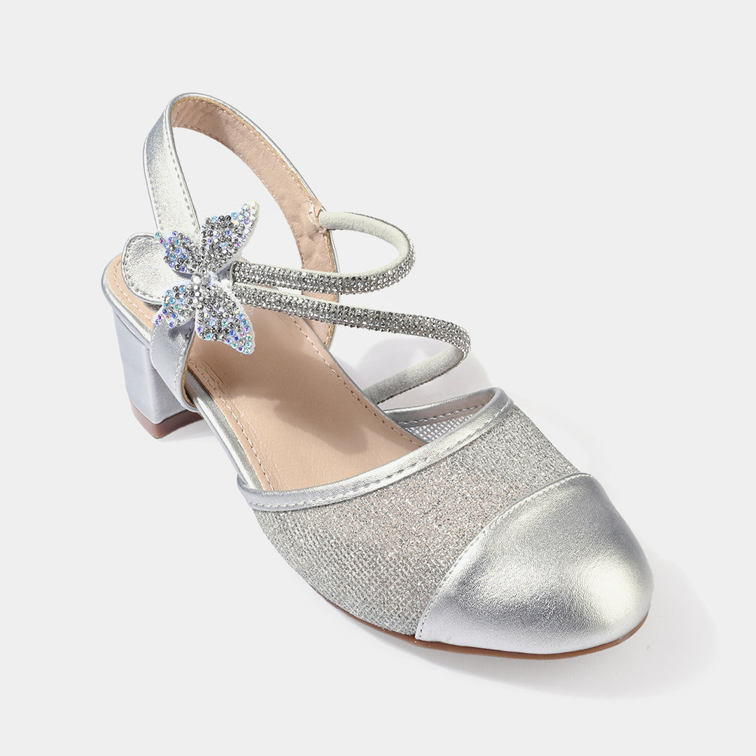 Girls Pumps Heel 131-3-SILVER