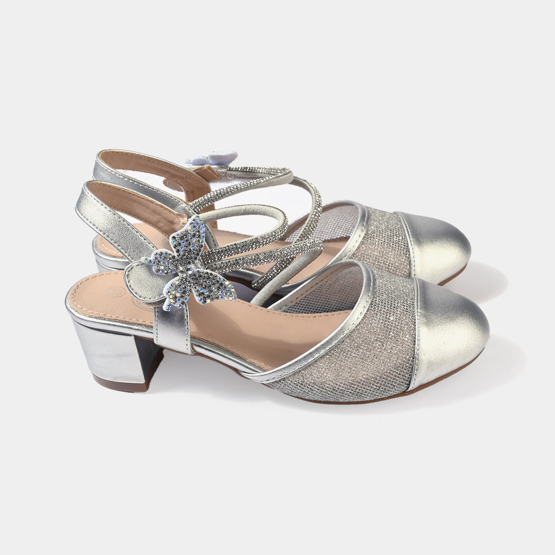 Girls Pumps Heel 131-3-SILVER