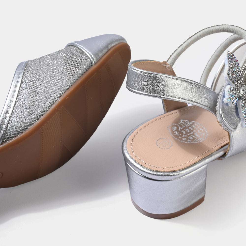 Girls Pumps Heel 131-3-SILVER