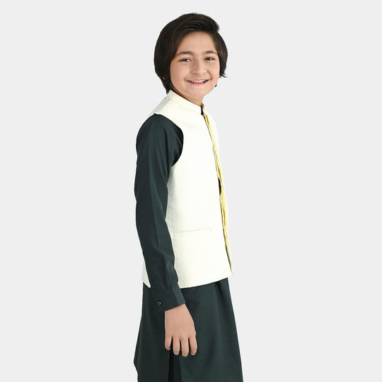 Boys Poly Viscose Waistcoat (Mughal) - Cream