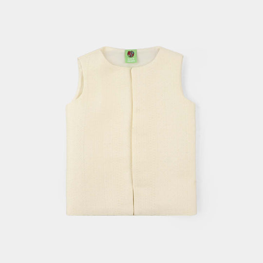 Infant Boys Poly Viscos Waist Coat (Mughal)-Cream