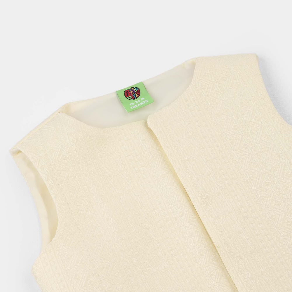 Infant Boys Poly Viscos Waist Coat (Mughal)-Cream