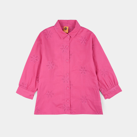 Girls Chicken Kari Embroidered Top (Rose) - Fuchsia