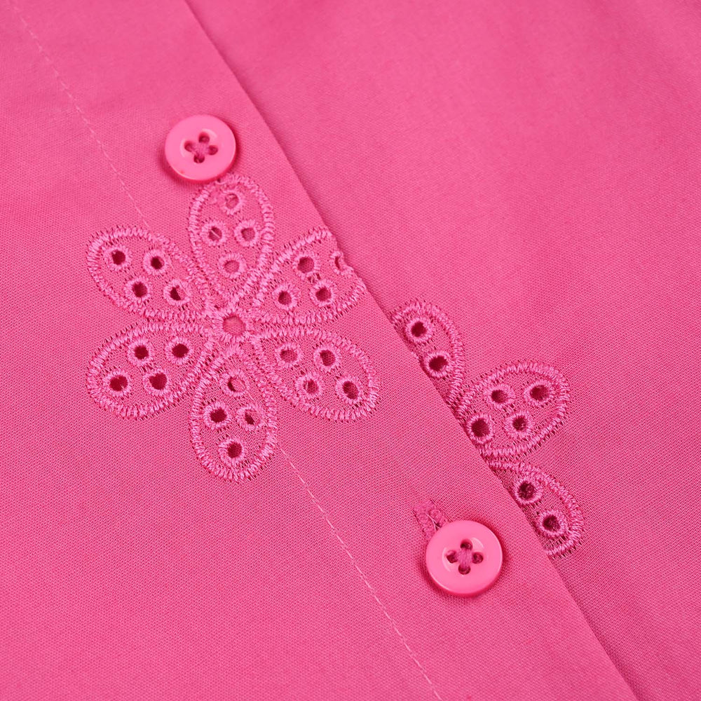 Girls Chicken Kari Embroidered Top (Rose) - Fuchsia