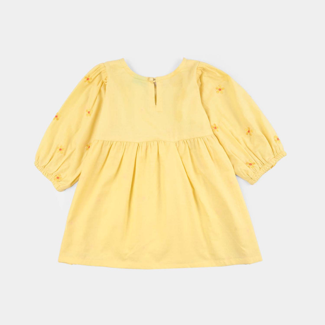 Infant Girls Jacquard Emb Frock Flowers-Yellow
