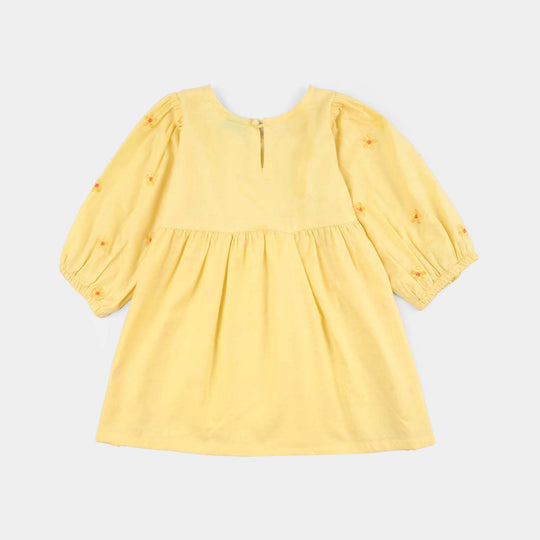 Girls Jacquard Emb Frock Flowers-Yellow