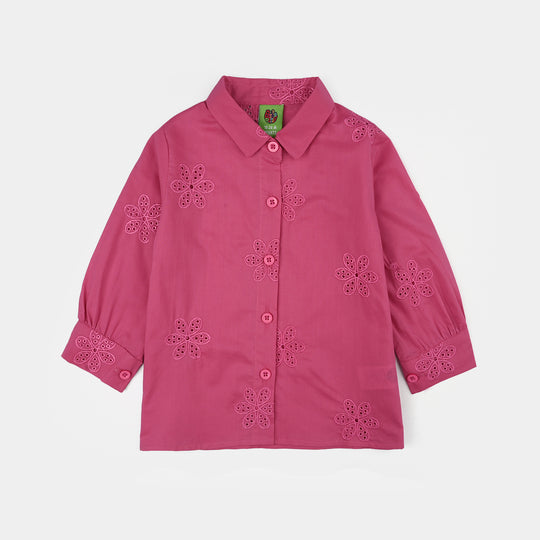 Infant Girls Chicken Kari Embroidered Top (Rose) - Fuchsia