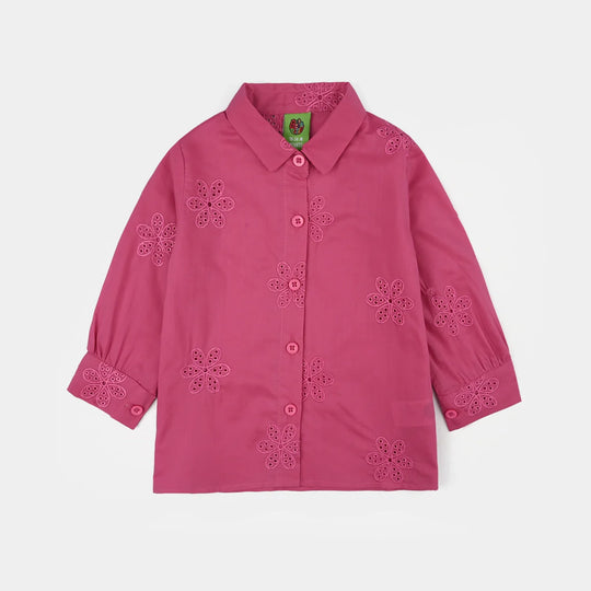 Infant Girls Chicken Kari Embroidered Top (Rose) - Fuchsia