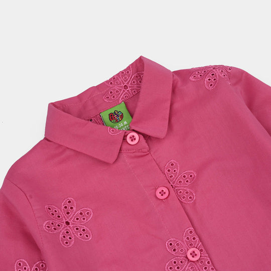 Infant Girls Chicken Kari Embroidered Top (Rose) - Fuchsia
