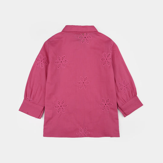 Infant Girls Chicken Kari Embroidered Top (Rose) - Fuchsia