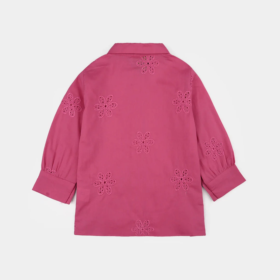 Infant Girls Chicken Kari Embroidered Top (Rose) - Fuchsia