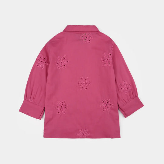Infant Girls Chicken Kari Embroidered Top (Rose) - Fuchsia