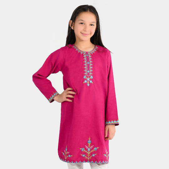 Girls Jacquard Embroidered Kurti (Kurti-E-Khaas) - Magenta