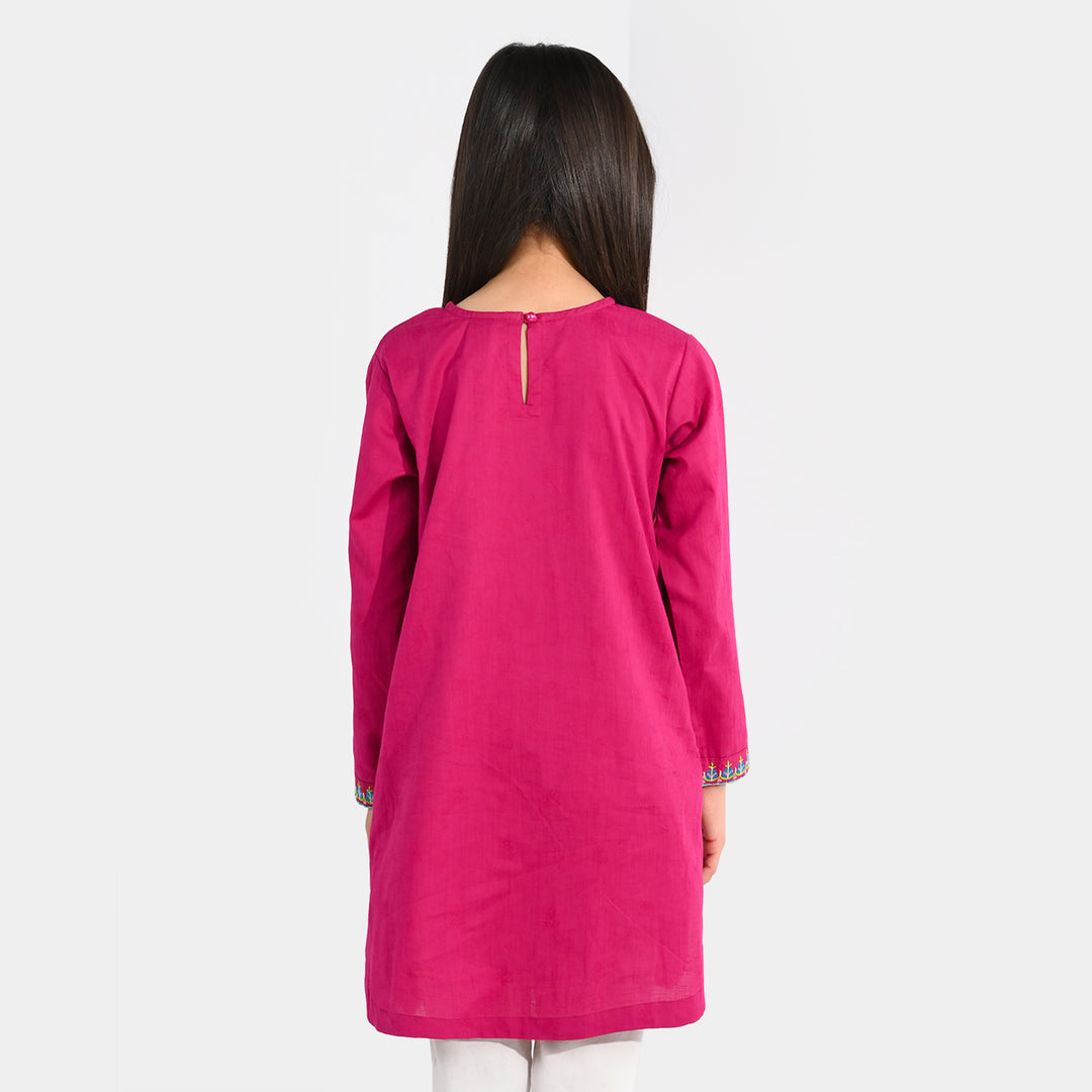 Girls Jacquard Embroidered Kurti (Kurti-E-Khaas) - Magenta
