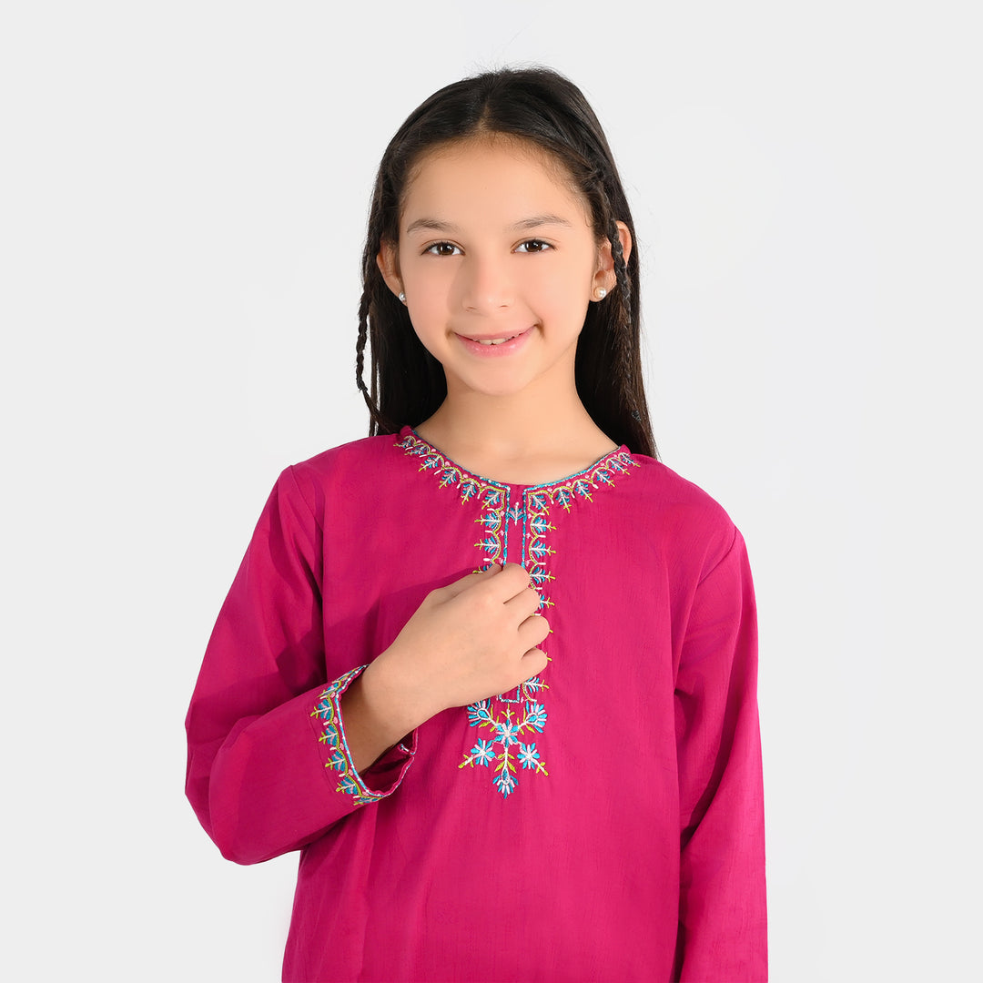 Girls Jacquard Embroidered Kurti (Kurti-E-Khaas) - Magenta