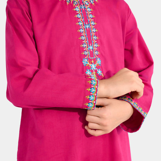 Girls Jacquard Embroidered Kurti (Kurti-E-Khaas) - Magenta