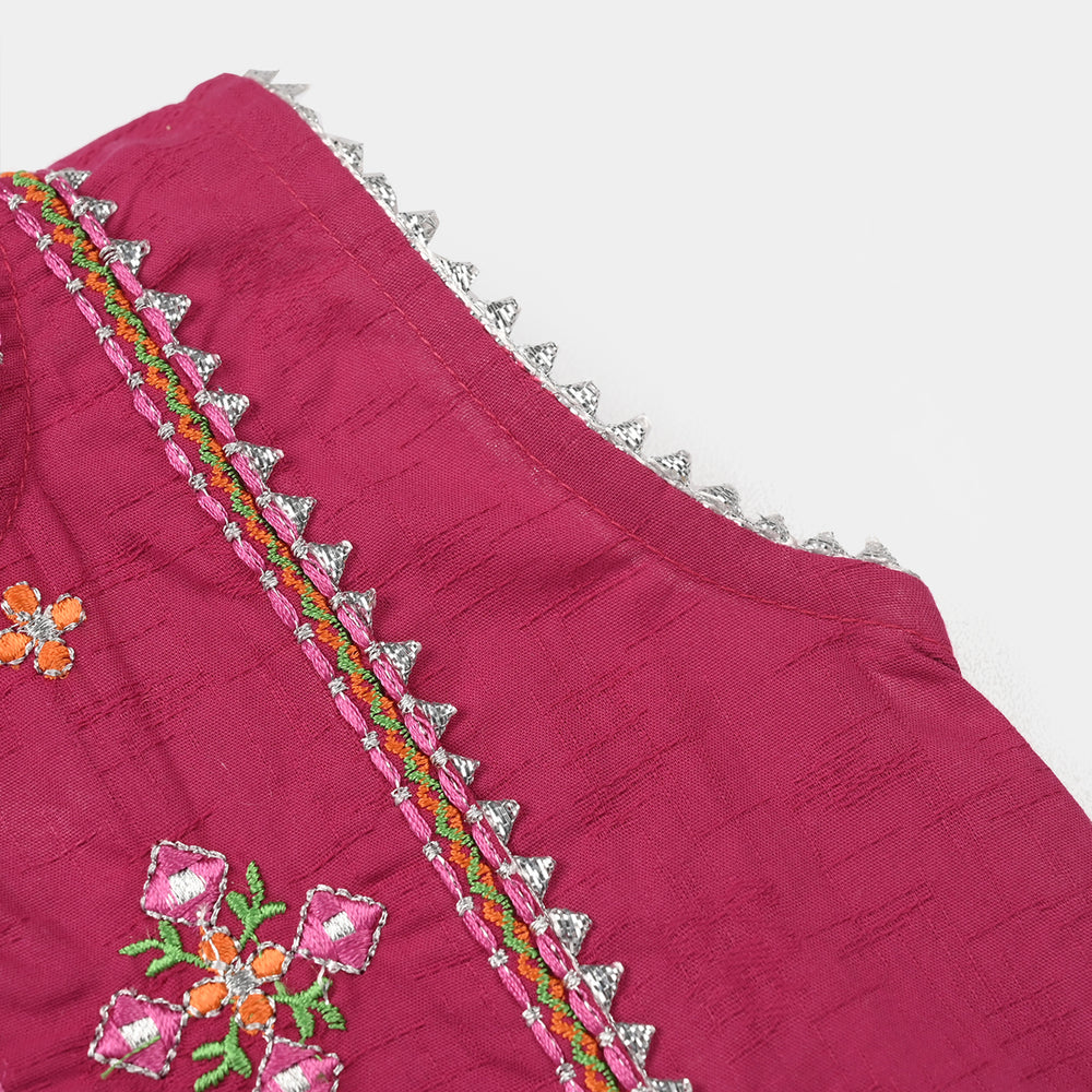 Infant Girls Jacquard Embroidered Kurti  – Magenta