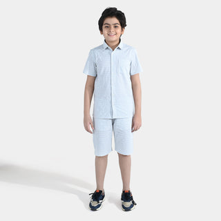 Boys Yarn Dyed Woven Suit – White & Blue