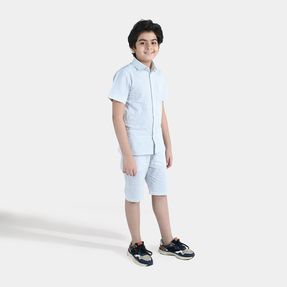 Boys Yarn Dyed Woven Suit – White & Blue