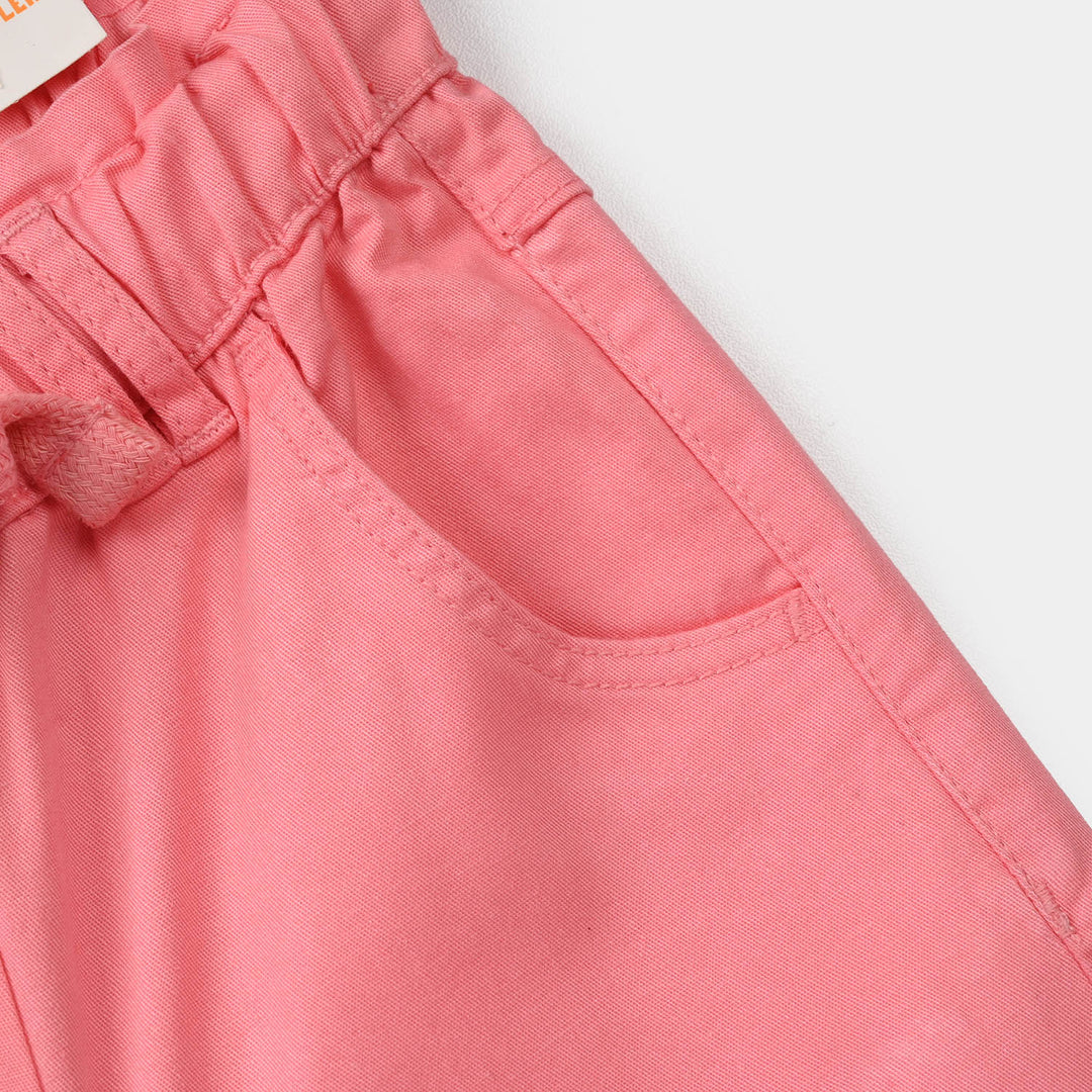 Girls Cotton Twill Pant Paper bag - Pink