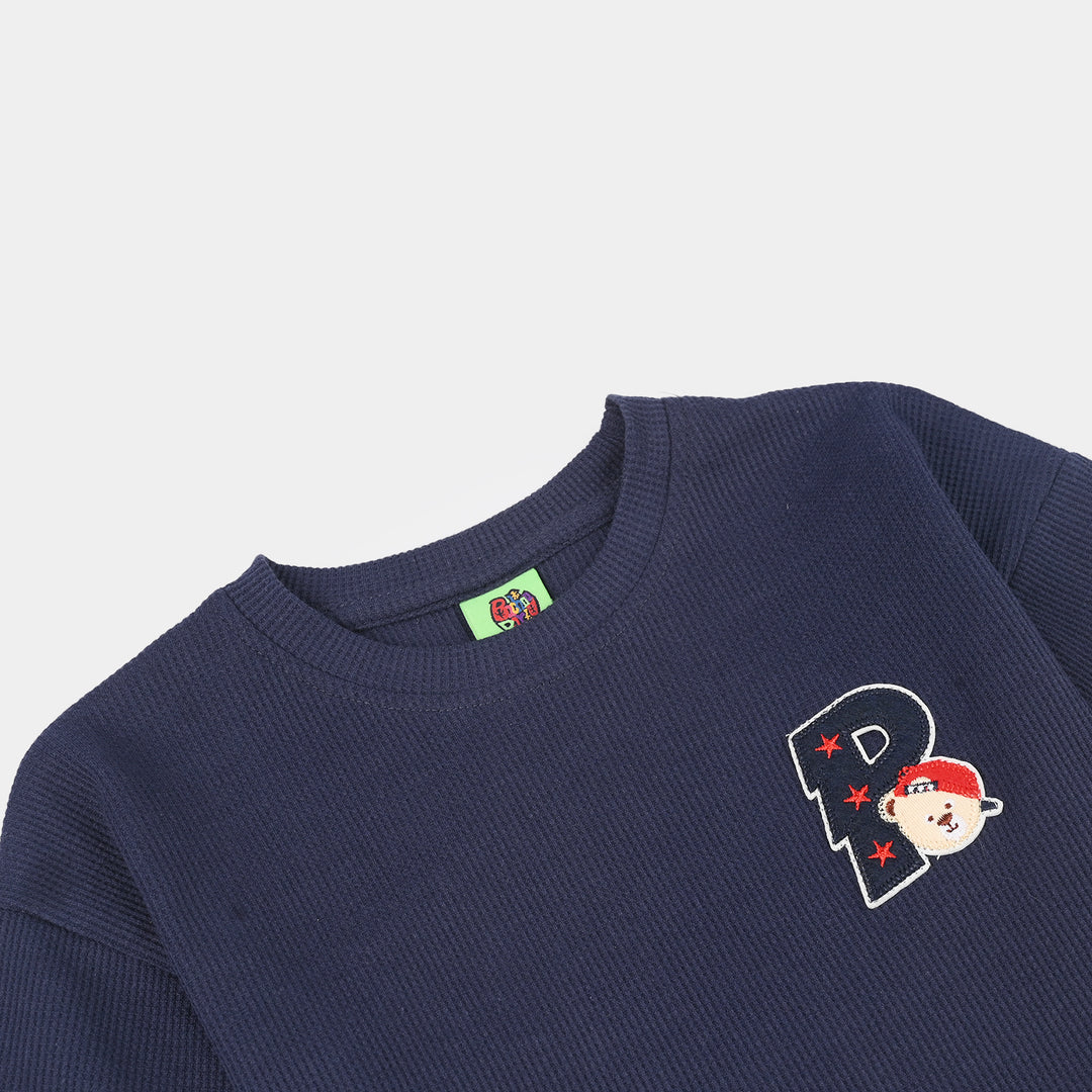 Infant Boys Cotton Interlock Knitted Suit - Navy