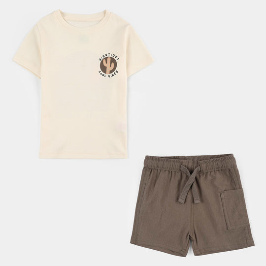 Infant Boys Cotton Interlock Knitted Suit (High Tides) - Brown/Beige