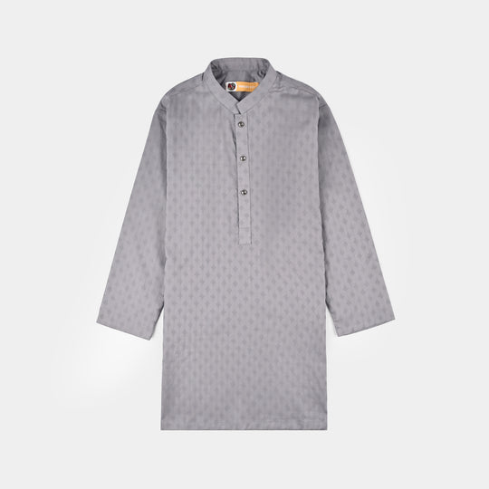 Boys Cotton Jacquard Kurta – Light Grey