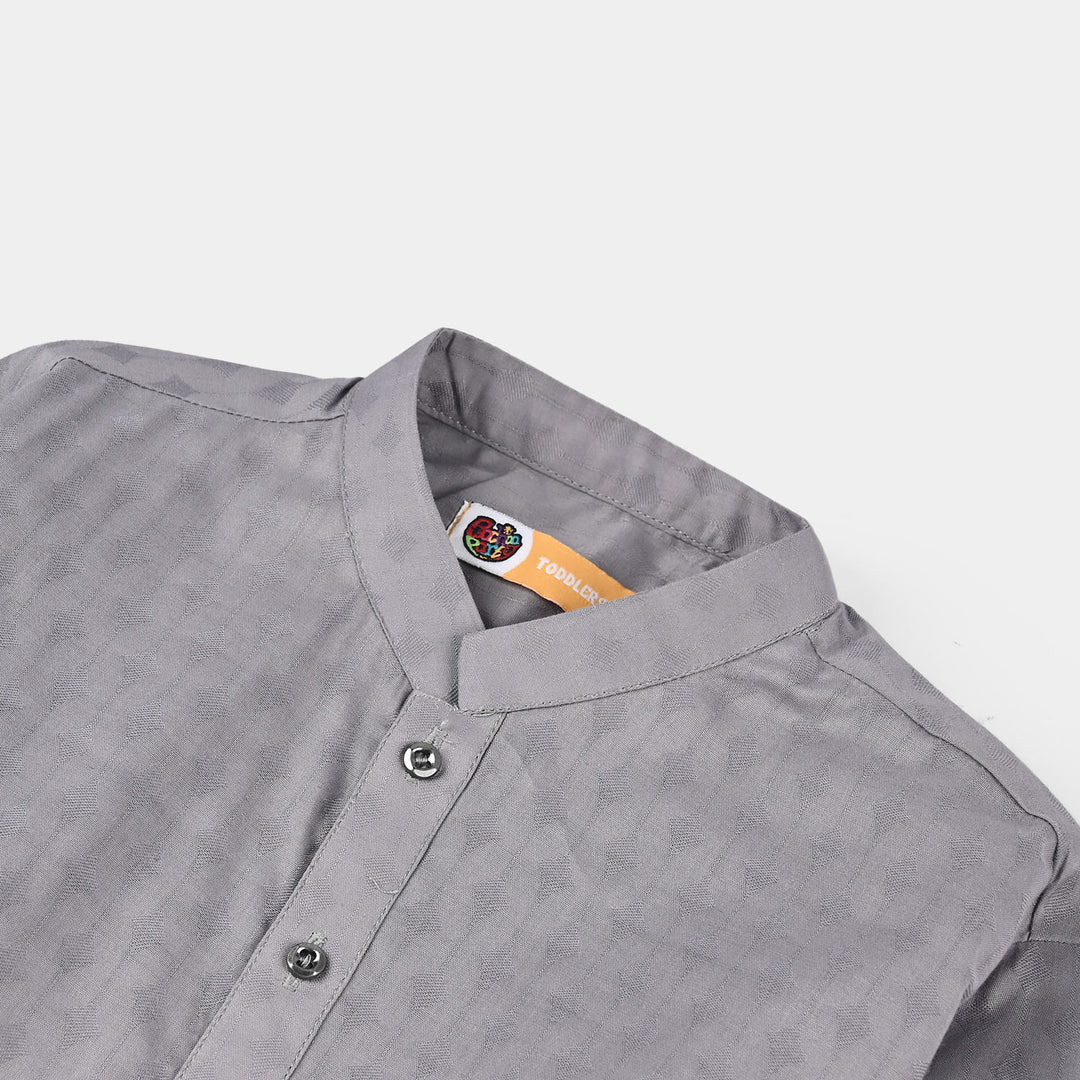 Boys Cotton Jacquard Kurta - Light Grey