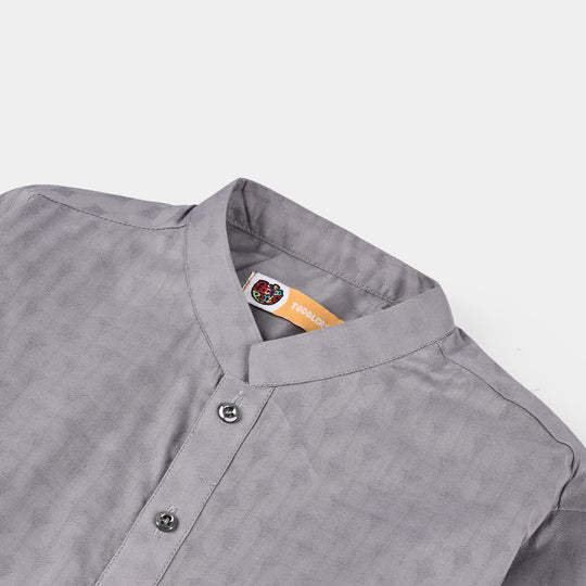 Boys Cotton Jacquard Kurta - Light Grey